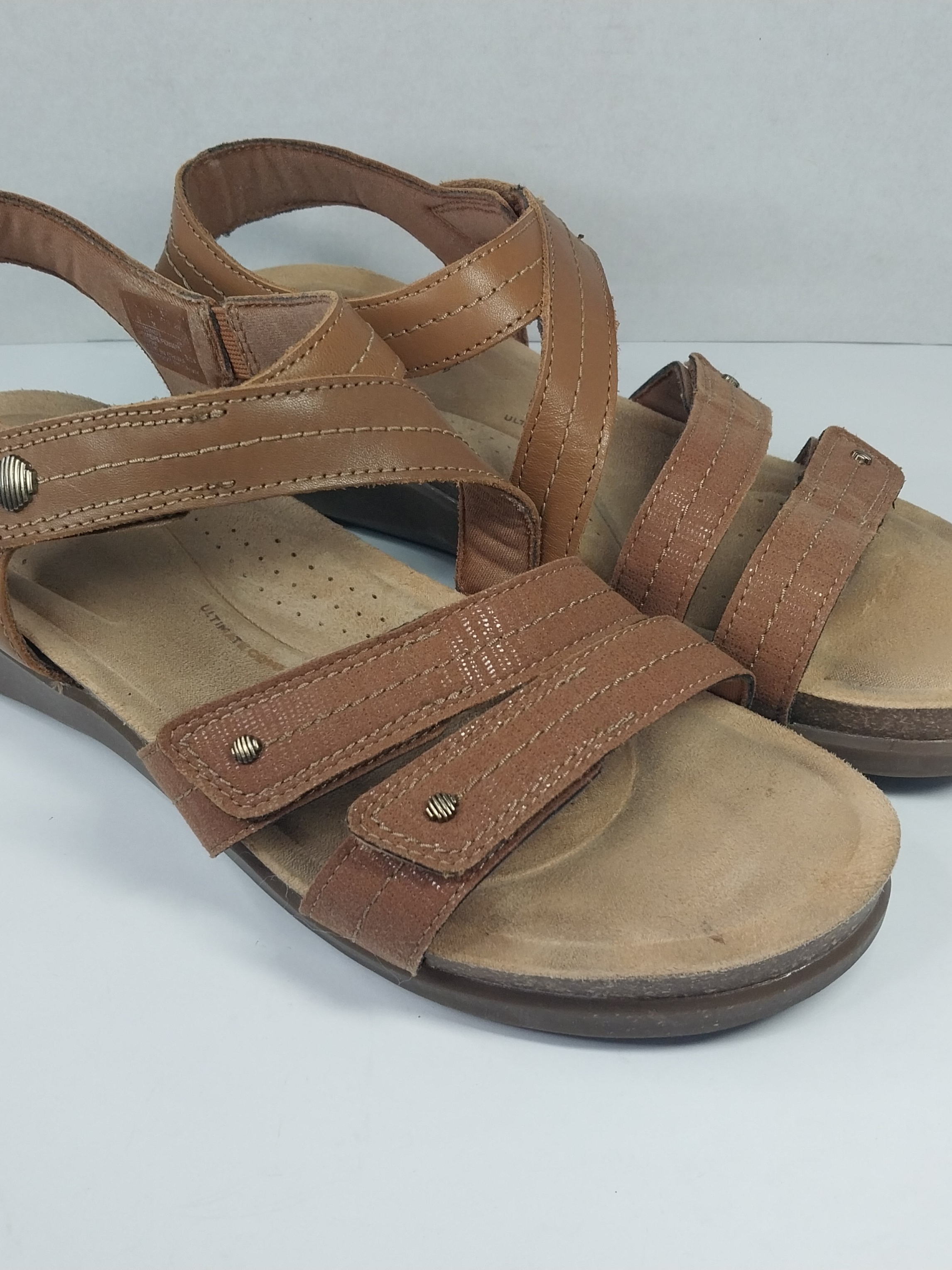 Clarks April Cove Sandals Slingback Strappy Adjustable Leather Brown Womens 10 M